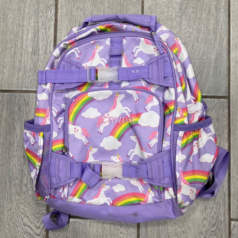 Pottery Barn Kids Purple Unicorn Rainbow Backpack
